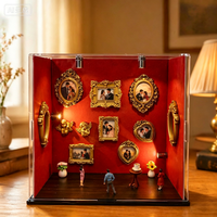 Boîte de présentation vintage en acrylique pour mini-musée DIY, personnalisable en usine, avec 9 mini-encadrements et éclairage LED pour la maison