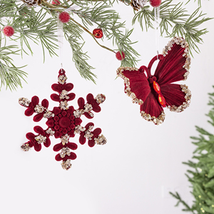 Adornos Colgantes Rojos con Purpurina y Diseño de Reno, Copo de Nieve, Campana, Lazo y Libélula para Árbol de Navidad y Decoración Festiva del Hogar - Product Image 4