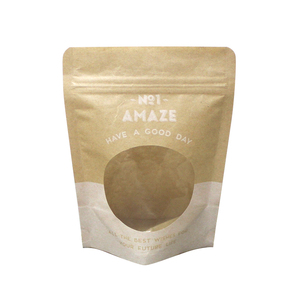 Custom Printed Biodegradable Stand up Pouch Brown Kraft Paper PLA Bags with Ziplock Window Design for Tea Dried Fruit <strong>Beef</strong> <strong>Jerky</strong> - Product Image 1