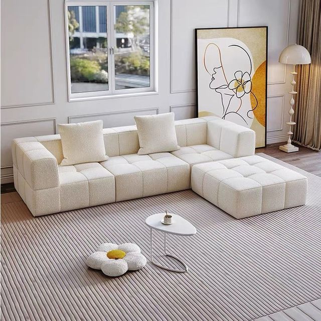 Modern Luxury Velvet Two Seat Boucle Sectional Sofa Set for Living Room Apartment Hotel Compressed Packaging Furniture