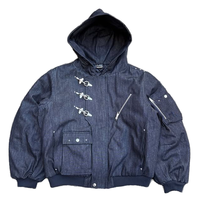 Blouson Bomber Homme Personnalisé à Simple Boutonnage en Coton Denim Selvedge Japonais, avec Capuche et Fermeture à Boucle de Pompier, Brodé, pour le Travail et le Printemps