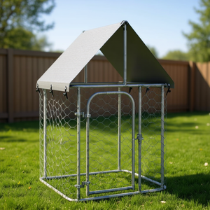 Caseta para Perros de Exterior, 39.4x39.4x59.1 Pulgadas, de Alambre de Acero, en Forma de Casa con Techo, con Cerradura, para Todas las Estaciones, Jaula para Perros Medianos - Product Image 2
