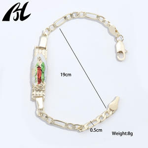 14K 금도금 성모 마리아 펜던트와 18CM 피가로 팔찌 황동 종교 보석 - Product Image 5