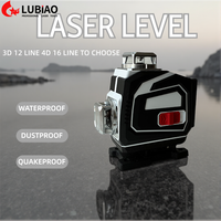 Niveau laser rotatif automatique 360° à faisceau vert/rouge 12/16 lignes, structure horizontale/verticale, avec batterie au lithium