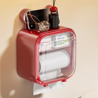 Boîte de rangement murale pour papier hygiénique avec ventouse Étagère supérieure sans poinçon Bacs de rangement pour l'organisation du papier toilette PP + PET