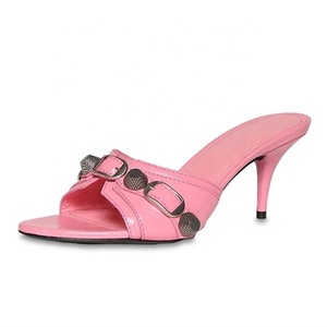 Sandals Shoes 2022 Summer Thin High Heel Open Toe Sandals Metal Decoration Slipper <b>Slip</b>-on Outdoor - Product Image 5