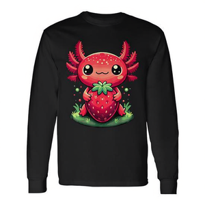 Simpatica maglietta a maniche lunghe con design a fragola e axolotl, stile kawaii estivo. - Product Image 2