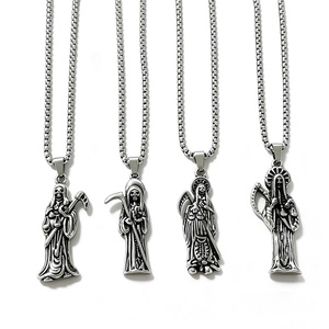 Pendentif Sainte Décès Vintage en Acier Inoxydable, Collier Gothique Grim Reaper, Bijou Amulette Rétro pour Hommes, Motards, Hip Hop, Vente en Gros - Product Image 1
