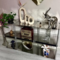 Étagère modulaire en acier inoxydable brossé minimaliste OEM, étagère d'angle en métal à plusieurs niveaux pour le salon, étagère de rangement