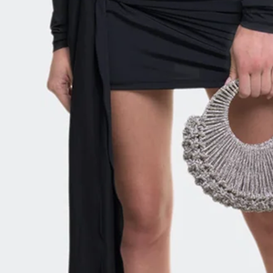 Bolsa de Mão de Luxo com Design Vazado de Strass e Tecido Artesanal para Mulheres, Bolsa de Mão Circular com Cristal - Product Image 4