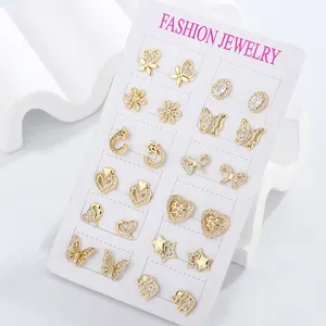 Anting-anting kancing elegan populer untuk wanita perhiasan massal anting-anting pabrik campuran dan grosir acak