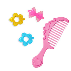 Peigne à cheveux en plastique rose avec pinces à fleurs jaunes et bleues et nœud rose pour filles de 2 à 4 ans - Product Image 1