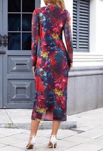 Abito da Sera Elegante da Donna 2024 a Maniche Lunghe in Tulle con Stampa Digitale Tie-Dye per Feste Formali Taglie Forti - Product Image 5