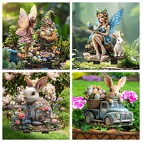 Décoration de jardin transfrontalière en acrylique, style campagnard américain, sur le thème de Pâques, représentant des animaux (elfes de la forêt, fées, nains, lapins), pour embellissement au sol