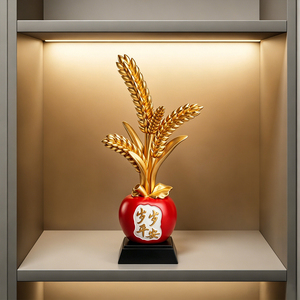 Figurine Épi de Blé Pomme Dorée, Décoration Paix et Prospérité pour Salon, Bureau, Cadeau de Nouvel An et de Pendaison de Crémaillère - Product Image 5