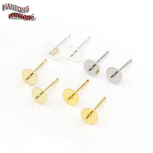 NANTONG Flat <b>Round</b> Earring <b>Posts</b> 18K Gold Plated Copper For Earring Making Jewelry Findings - Product Image 1