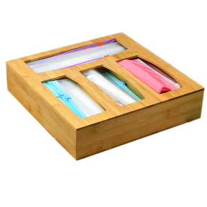 Wholesales Bamboo Kitchen Drawer Organizer Compatible Plastic Baggie Ziplock Bag Food Storage Bag Organizer Holder