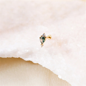 Flat Back 2/3/4mm 925 Sterling <b>Silver</b> Multi Size Waterdrop Marquise Natural Moss Agate <b>Cartilage</b> Threaded Piercing 6mm Length - Product Image 5
