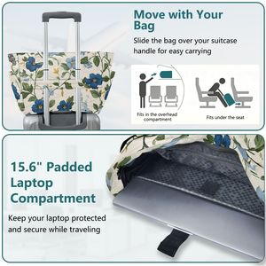 Sac fourre-tout matelassé à motif floral, sac à bandoulière de grande capacité pour les courses quotidiennes et les voyages - Product Image 6