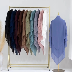 Khimar en crêpe jazz double couche respirant pour femmes musulmanes modestes, à nouer sur la tête, long, pour Jilbab, voile de prière, Niqab - Product Image 4