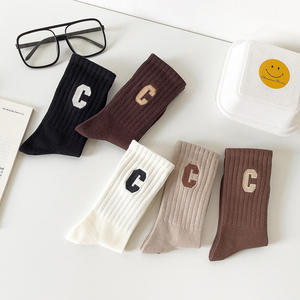Crew <b>Socks</b> <b>Men</b> Cotton Knitted Letter C Print Solid Color Daily Wear Autumn Season Standard <b>Thickness</b> - Product Image 4
