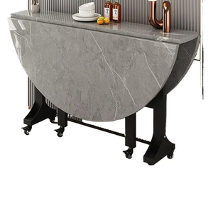Tavolo da Pranzo Rotondo Pieghevole a 4 Posti, Moderno con Motivo in Marmo Bianco, Arredamento per Sala da Pranzo con Ruote Bloccabili - Product Image 6