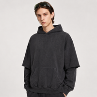 Sweat à capuche en molleton lavé 420 GSM, manches double épaisseur, effet vieilli vintage, streetwear pour homme, fourniture d'usine