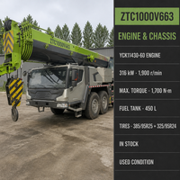 Grue sur camion d'occasion Premium 100 tonnes ZTC1000V663 en stock pour levage d'infrastructure, de structures en acier et d'énergie