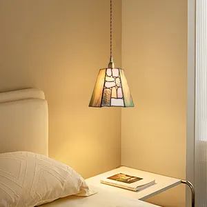 Bedside Lamp Retro Nostalgic Small Chandelier Colorful Glass Pendant Lights Dinning Living Room Beside Hanging Lamp Fixtures
