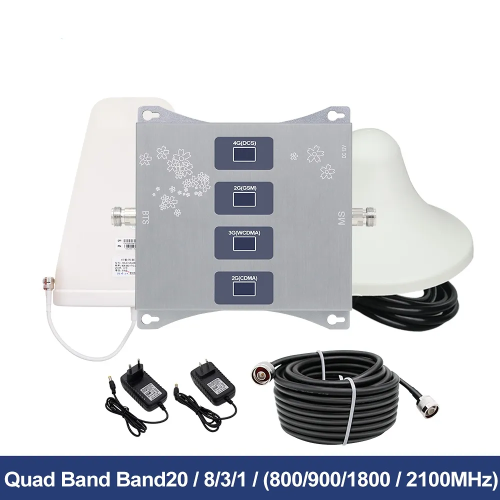 B20 800 900 1800 2100 2600 MHz 4-Band Seluler Amplifier GSM Repeater Ponsel Booster Jaringan 2G 3G 4G Booster 4G Antena