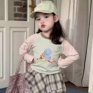 Girls Color Block Cartoon Print <b>Long</b> <b>Sleeve</b> T-Shirt Cotton Spring Autumn <b>Base</b> <b>Layer</b> Top For Kids - Product Image 1