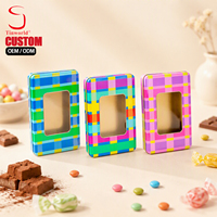 Boîte en fer blanc rectangulaire personnalisée avec fenêtre pour chocolats, emballage alimentaire en fer blanc de qualité alimentaire pour bonbons, conteneur cadeau, vente en gros, usine OEM