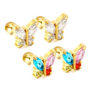 Pendientes de Zirconia de Moda al por Mayor, Pendientes de Acero Inoxidable con Baño de Oro de 18K, Pendientes de Cristal con Mariposas Coloridas para Mujer - Product Image 1