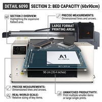 Imprimante UV à plat FunJar 60*90cm avec têtes d'impression XP600 I320 et détection automatique de la hauteur pour l'impression sur verre, métal et cylindres