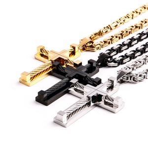 Stainless Steel <b>Cross</b> Necklace Hip Hop Fashion Jewelry <b>Chain</b> Custom Jesus Style Pendant Religious Design Accessory for Men - Product Image 1