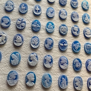 <span class=keywords><strong>Camée</strong></span> en agate artificielle 10x14mm ovale bleue, artisanat en relief 3D, pierre précieuse sculptée à la main pour la fabrication de bijoux, vente en gros - Product Image 4