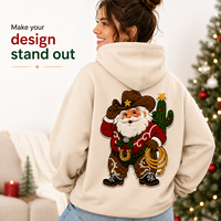 Écusson personnalisé Père Noël Western, grand badge brodé en chenille pour sweats à capuche et vestes, conception gratuite, MOQ 50 pièces