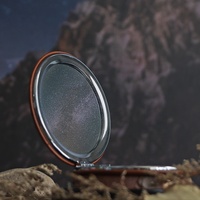 Miroir de poche en cuir PU de haute qualité de forme ronde, miroir compact en similicuir coloré portable, gravable au laser