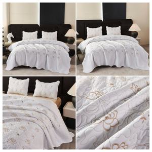 Vente en gros Parure de lit style brodé à motif floral Couleur blanche Toucher confortable Queen King Size Ensemble de couvre-lit 3 pièces - Product Image 2