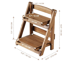 Étagère d'échelle en <span class=keywords><strong>bois</strong></span> (1 paquet) support de décoration de table de style étape vintage-support de plante à 2 niveaux-organisateur de bureau de type escalier - Product Image 1