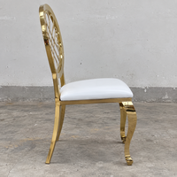 Chaise de banquet ovale en acier inoxydable doré avec nœud diamanté et assise en PU pour mariage – Vente en gros