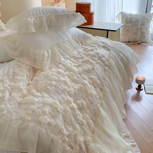 New Simple 3D Embroidery Lace Solid 300TC King Size 4-Piece <b>Bedding</b> Set Soft Warm Cotton Breathable Home & Hotel Use - Product Image 5