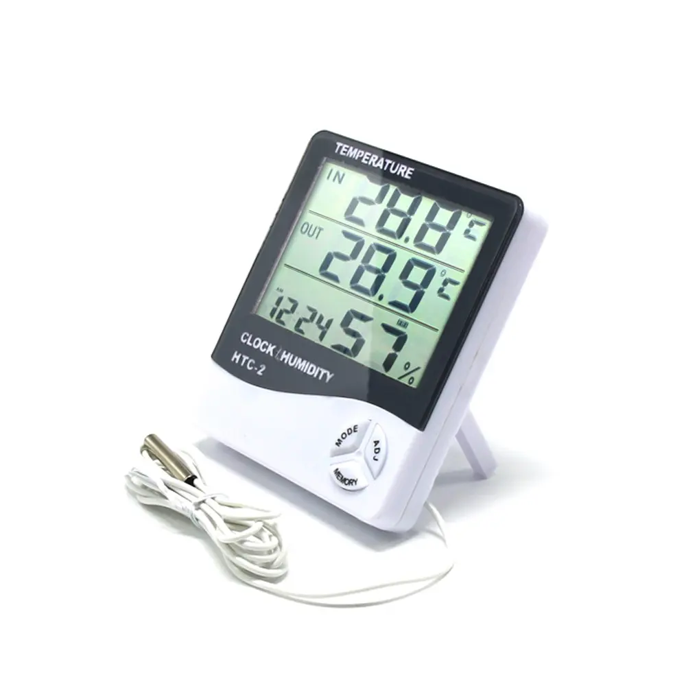 3 in 1 LCD Digital Indoor Outdoor Multi Thermometer Hygrometer Humidity Meter Clock HTC-2