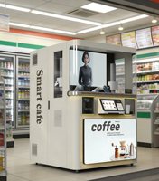 Distributeur automatique de café intelligent avec 6 bras robotiques, système d'exploitation Android, écran tactile de 13,5 pouces, capacité de 150 à 200 pièces