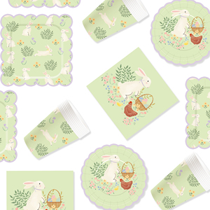 DAMAI Happy <b>Easter</b> Theme Table Decorations <b>Kit</b> Light Green Disposable Paper Plates Banner Napkin Party Tableware Set - Product Image 4