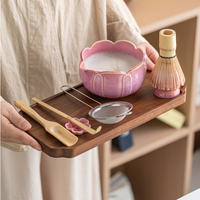 Ensemble de 4 ustensiles à matcha créatifs en forme de fleur, émaillés au four, bol à matcha en céramique, support pour fouet, fouet en bambou, cuillère