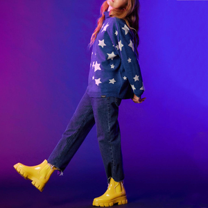 Maglione a collo alto blu con Logo personalizzato donna donna ragazza con motivo a stella in acrilico 100% maglione di maglieria oversize lavorato a <span class=keywords><strong>maglia</strong></span> per donna - Product Image 2