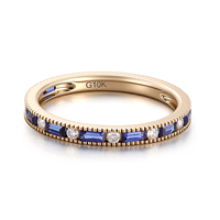 Saphir Eternity-Ringe Dünner Stapelring 10K Gelbgold-Einlage mit Labor-Saphir und Moissanit Perfekt als Neujahrsgeschenk