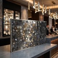 Mesa de Comedor de Cristal con Panel de Ágata Gris Multicolor, Losa de Ágata