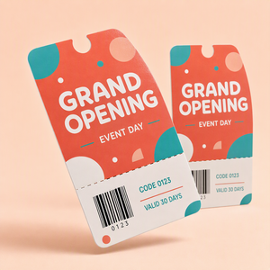 Coupons promotionnels personnalisés en carton avec <span class=keywords><strong>code</strong></span>-barres, impression numérique de qualité supérieure, logo personnalisé pour les événements de vente au détail en supermarché, vente en gros - Product Image 1